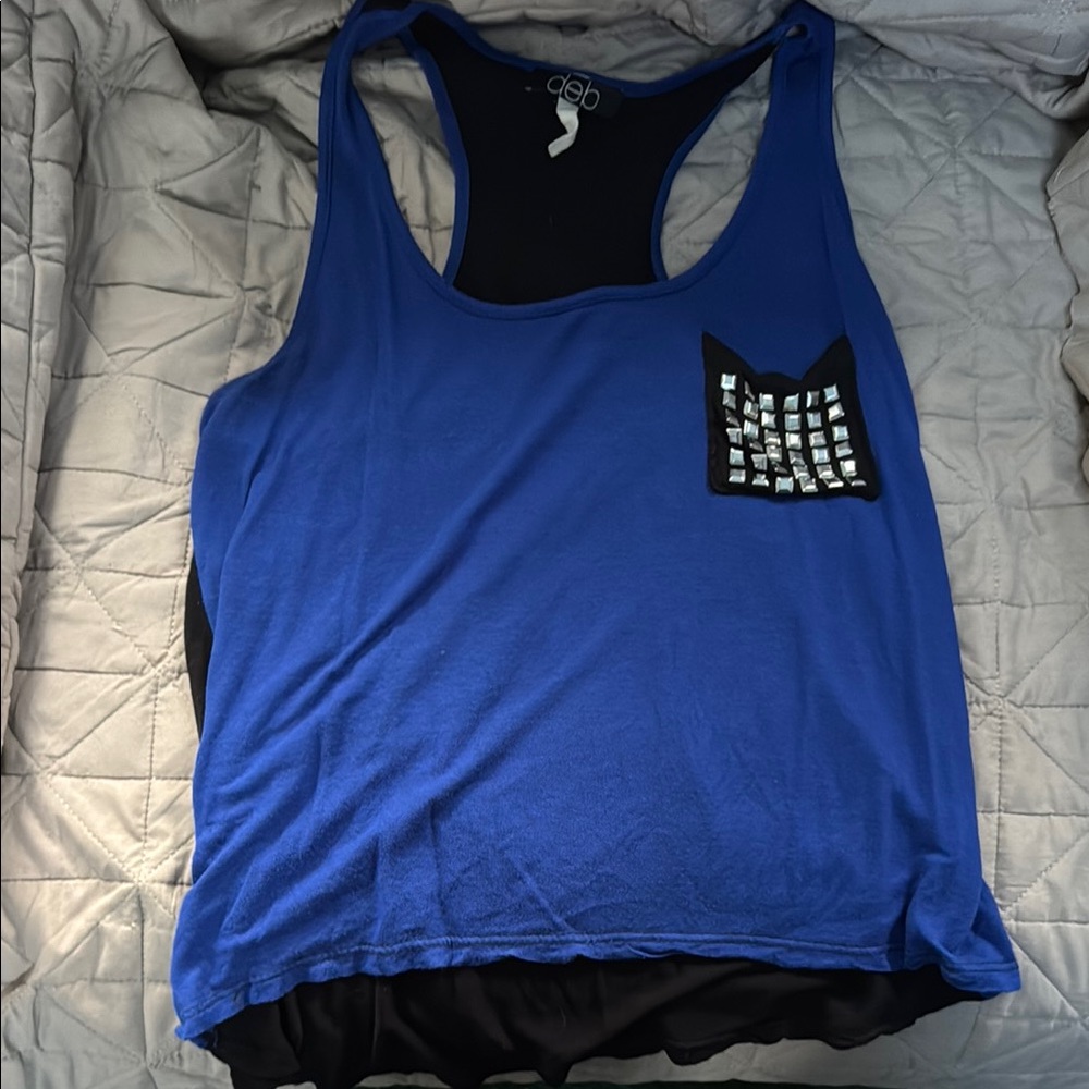 Blue Tank Top with Studded Pocket